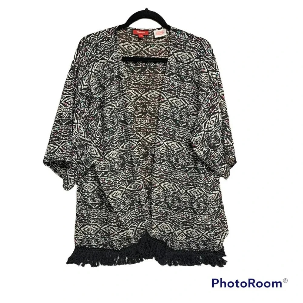 Panhandle multicolored open front long kimono style cover size s/m but is roomy